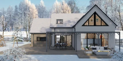 Rendu 3D d'une maison individuelle neuve sous la neige réaliser avec Cedreo
