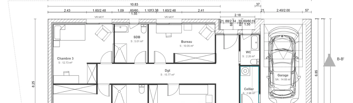 Plan de niveau avec côtes réaliser avec le logiciel Cedreo