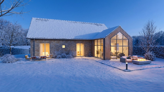 Rendu 3D d'une maison avec extension en hiver réalisé avec Cedreo