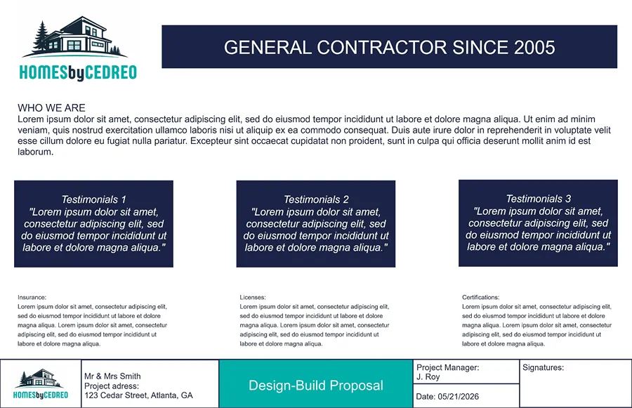 Example of a company bio page for a design-build proposal by Cedreo