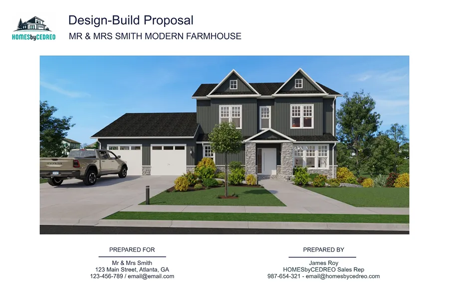 Example of a cover page for a design-build proposal by Cedreo
