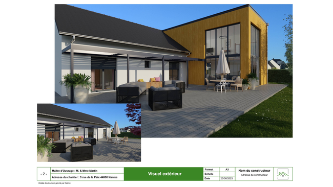 Avant/après d'un projet APS d'une maison avec extension bois réalisé avec Cedreo