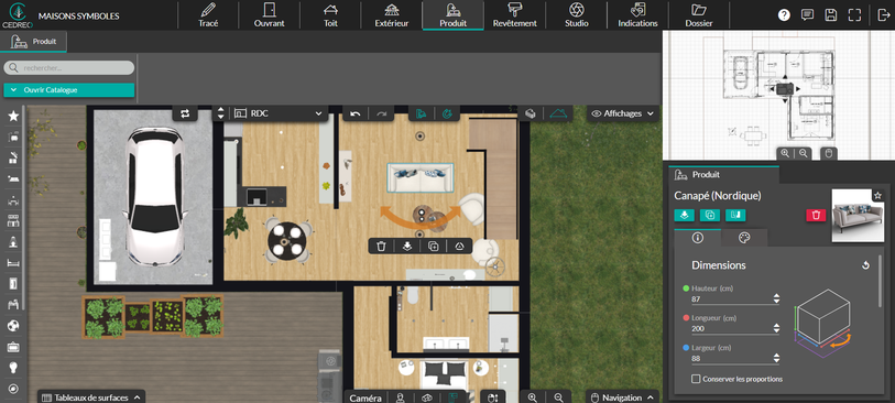 Interface du logiciel Cedreo aménagement 3D d'un plan de maison