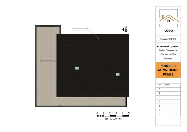Pièce d'un dossier permis construire : plan de toiture d'une construction neuve par Cedreo