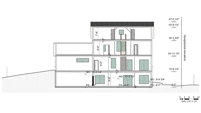 Cross section of a modern farmhouse by Cedreo
