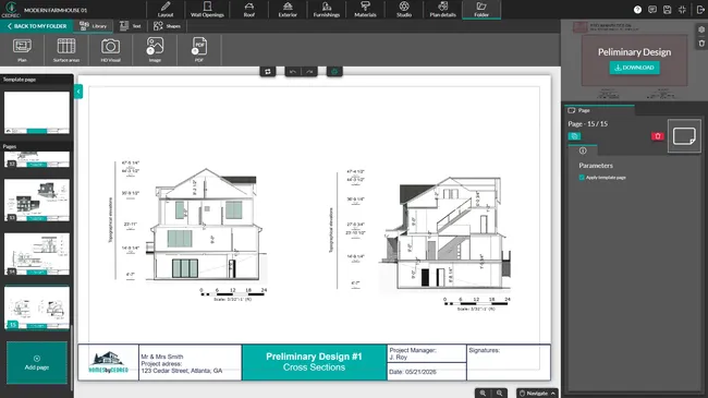 cedreo interface integrate a cross section in a document
