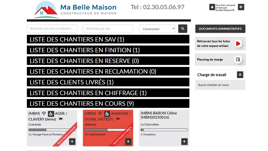 screenshot page d'acuueil logiciel de gestion pour les artisans par Cedreo