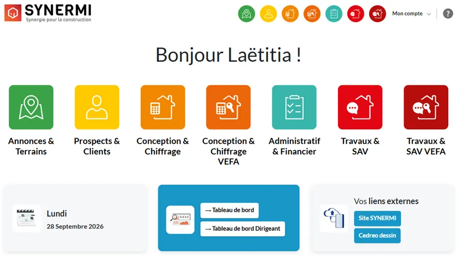 screenshot page d'acuueil logiciel de gestion par Cedreo