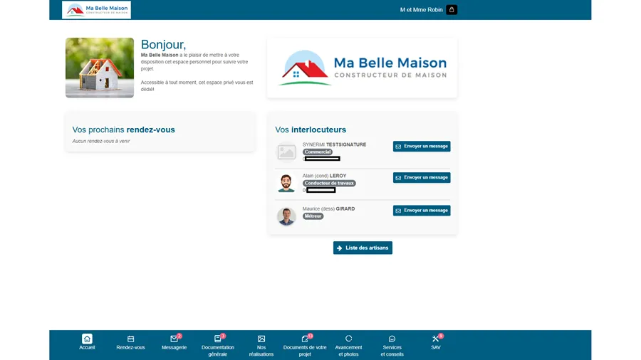 screenshot page d'acuueil logiciel de gestion pour les prospects et clients par Cedreo