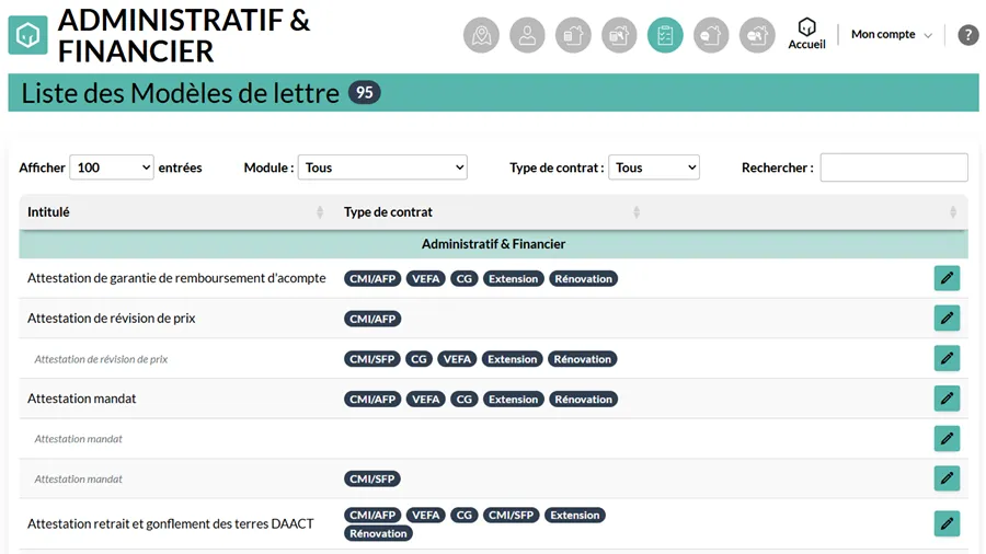 screenshot logiciel de gestion pour le suivi administratif et financier par Cedreo