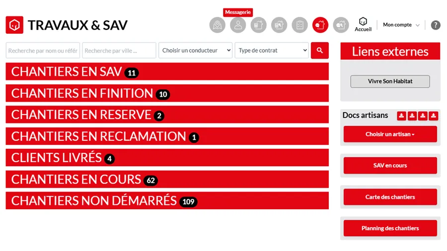 screenshot logiciel de gestion pour le suivi de chantier par Cedreo