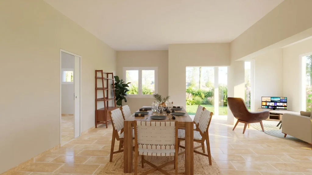 Rendu 3D d'une salle à manger réalisé par Camif Habitat