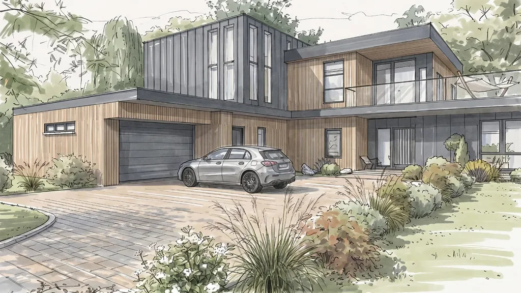 3D render of a modern house with architectural AI effect by Cedreo