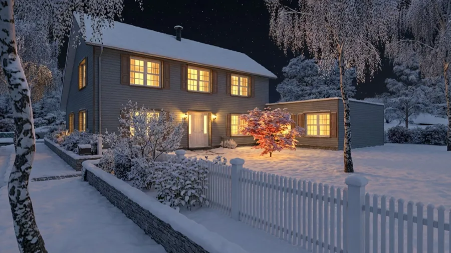 3D render of a saltbox house with AI effect by Cedreo