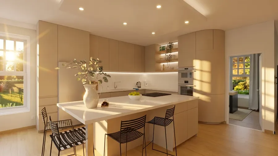 3D render of a kitchen with AI effect by Cedreo