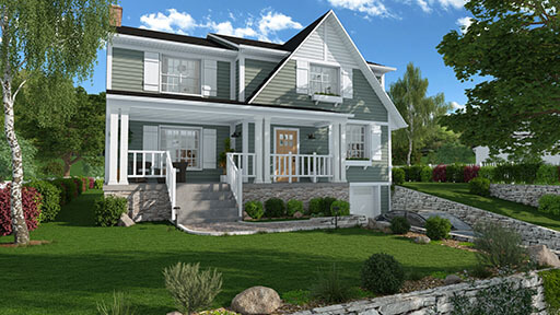 3D rendring of a Craftsman house designed with Cedreo