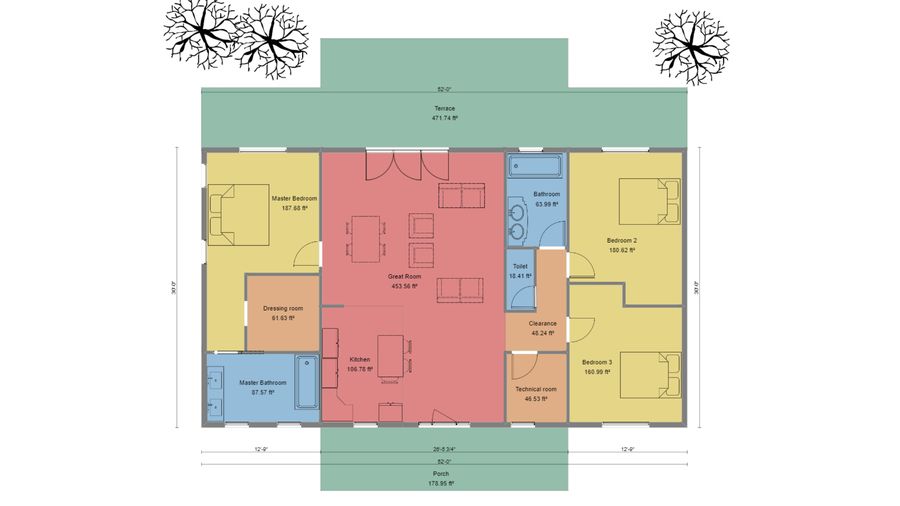 2D floor plan with colors and symbols generate with Cedreo