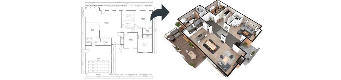 2D floor plan tranformed in 3D floor plan instantly