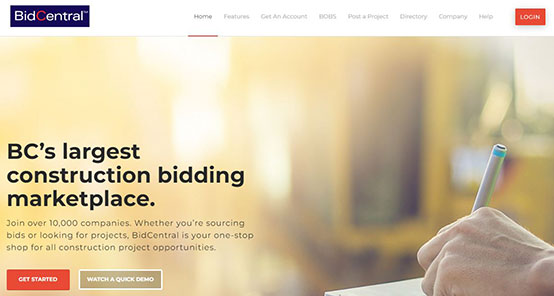 BidCentral home page