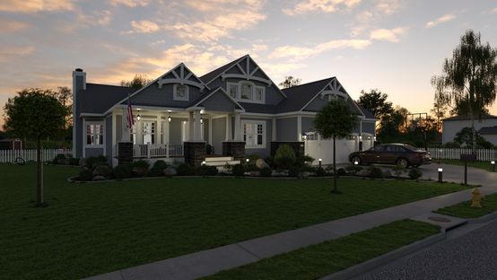 3D render at night - Craftsman house designed with Cedreo