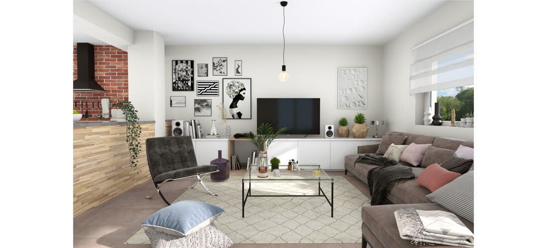 Cedreo 3D rendering of a decorate living room