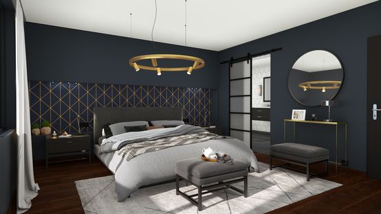 bedroom with dark tons