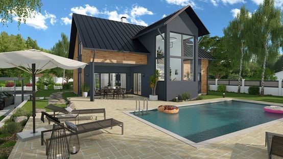 maison individuelle en 3D avec piscine