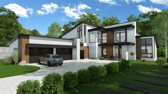 Modern wood house Front Exterior Day view