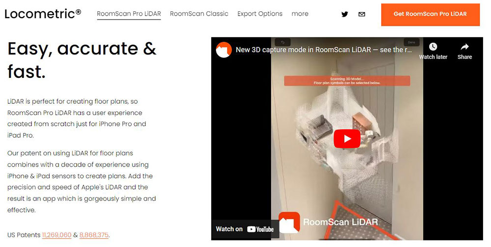 Screenshot home page RoomScan Pro