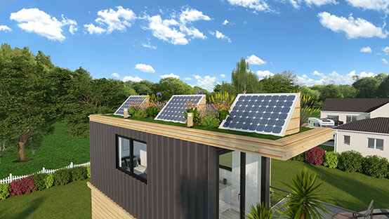 Cedreo 3D visual of a house with a green roof and solar panels