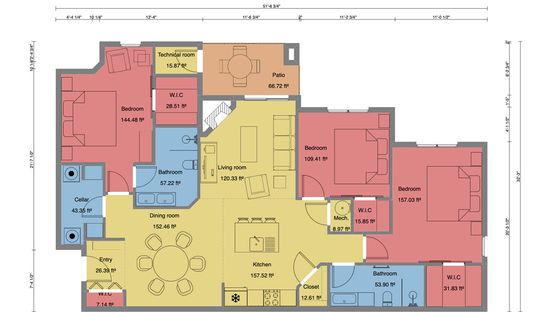 US Apartment Colored 2D Floor Plan with Symbols