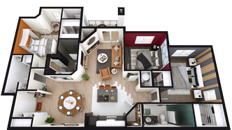 Plano de Apartamento de 3 Habitaciones / 2 Baños