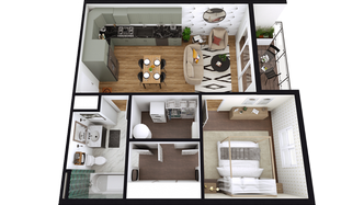 3D Grundriss einer 1-Zimmer-Wohnung