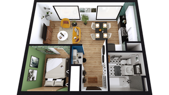 Plano 3D de una casa tipo estudio con Cedreo