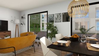 studio apartment living dining area rendering