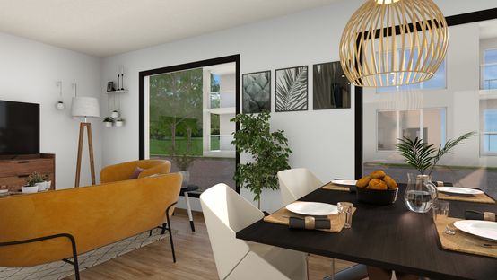 3D rendering of an apartment with a focus on windows designed with Cedreo