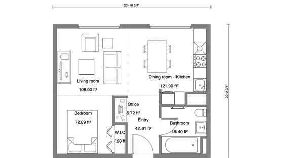 2D studio apartment floor plan