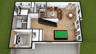 2 bedroom basement floor plan 3D designed with Cedreo