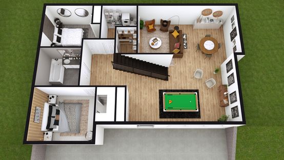 3D floorplan of a basement designed with Cedreo