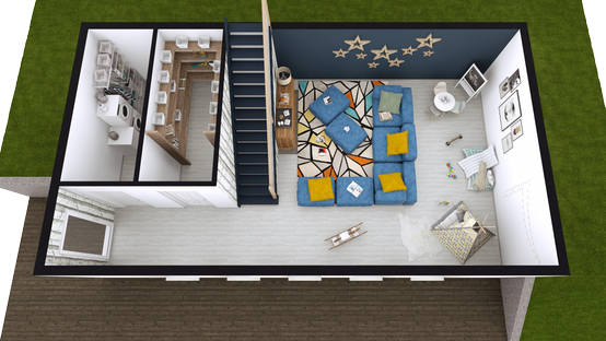 3D Basement Floor Plan designed with Cedreo