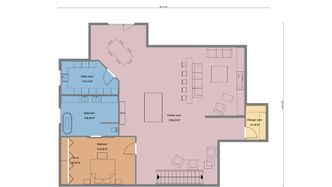 2D basement floor plan with complete living space designed with Cedreo