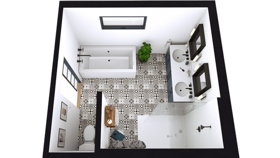 Plano del cuarto de baño en 3D dibujado con Cedreo