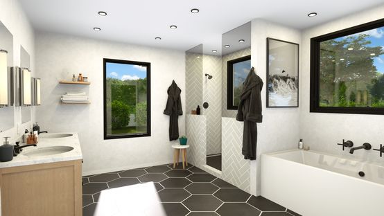 Render en 3D de un cuarto de baño remodelado diseñado con Cedreo