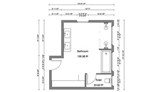 Plano del cuarto de baño en 2D con medidas dibujado con Cedreo