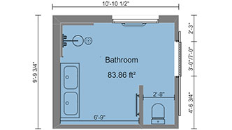 Plano de un baño en 2D con medidas dibujado con Cedreo