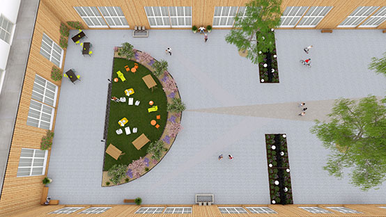 3D plan of a commercial landscape designed with Cedreo