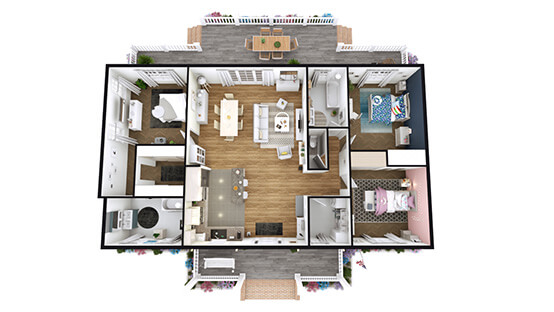 3D floor plan of a craftsman house designed with Cedreo