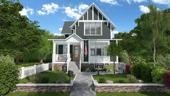 3D rendering of a craftsman house designed with Cedreo