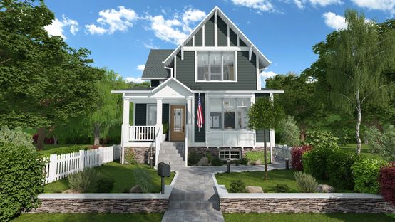 3D rendering of a Craftsman house designed with Cedreo