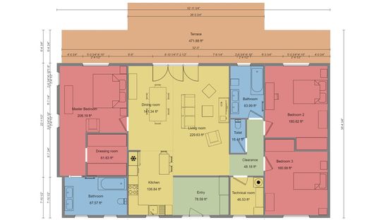 2d floor plan with symbols generated with Cedreo
